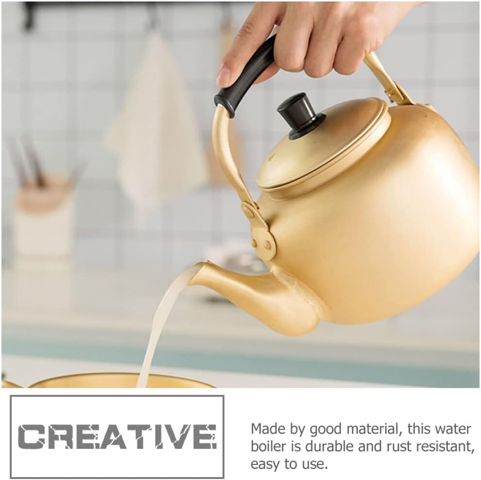 Golden Aluminium Whistle Kettle Tea Serving Pot - 1.5L for Home Kitchen, Restaurant, BBQ & Picnic - Leak-Proof Raw Rice Wine Storage Canister