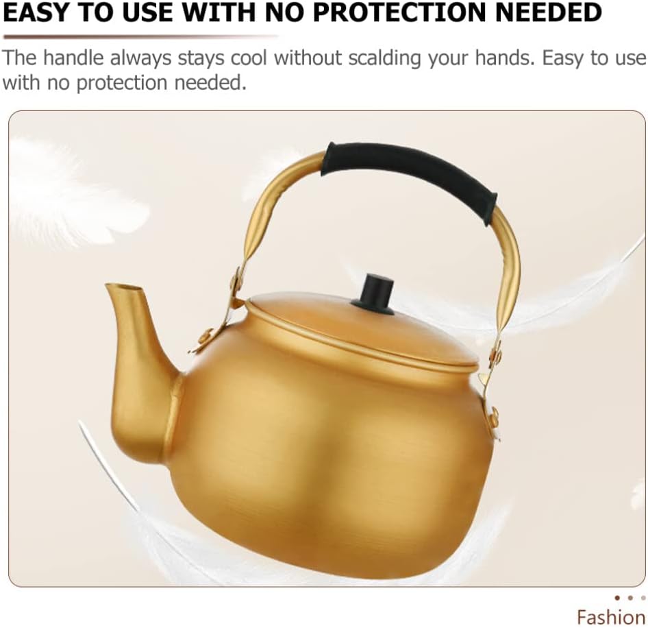 Golden Aluminium Whistle Kettle Tea Serving Pot - 1.5L for Home Kitchen, Restaurant, BBQ & Picnic - Leak-Proof Raw Rice Wine Storage Canister