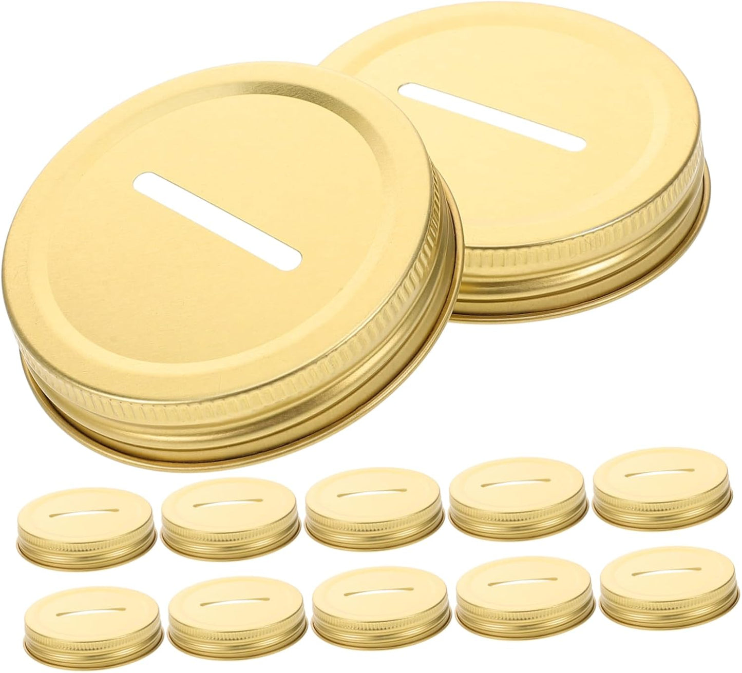 Golden Tinplate Piggy Bank Coin Slot Caps for Wide Mouth Mason Jars - 60 Pcs Sealing Canning Covers