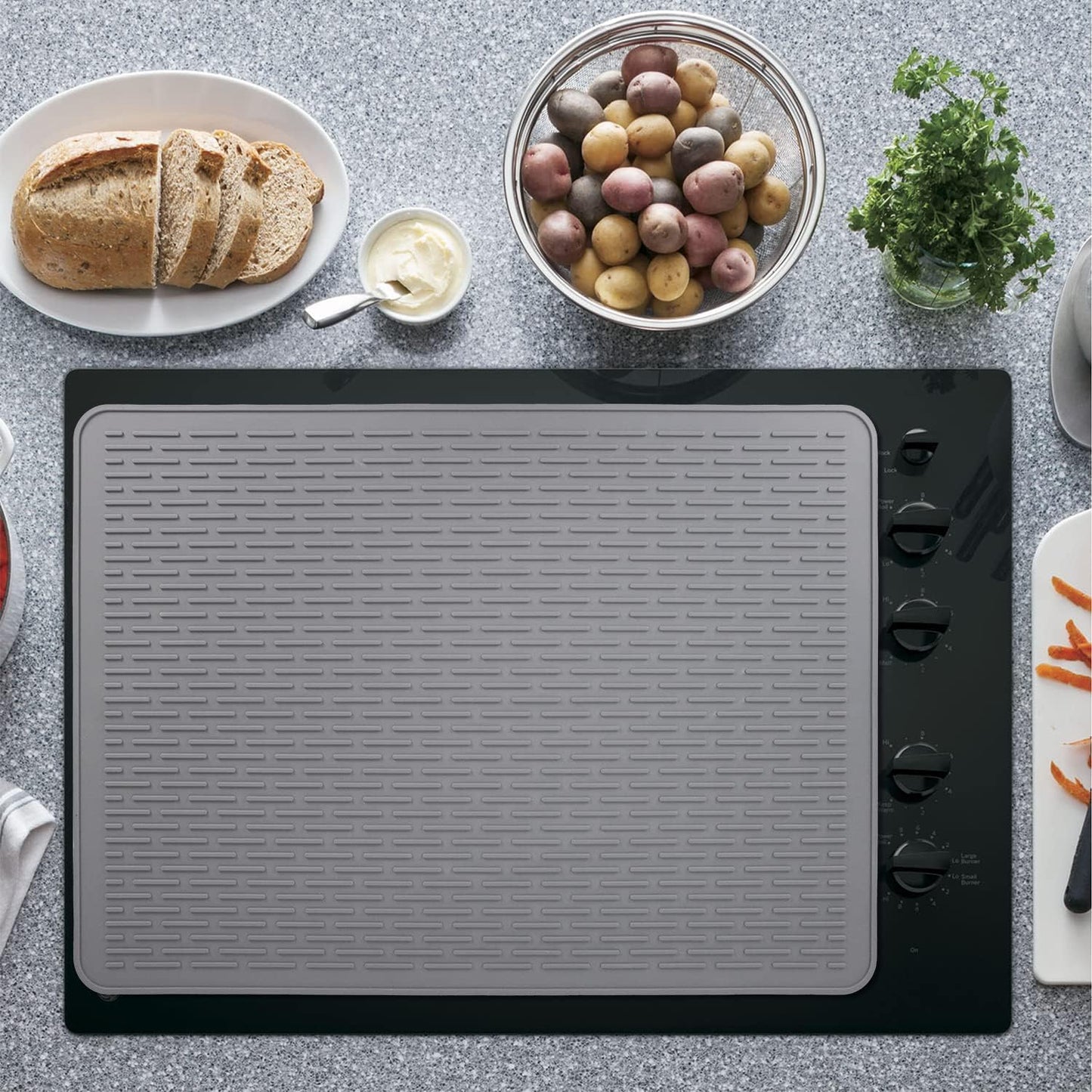 Gray Silicone Stove Top Cover - XL Glass Cooktop Protector & Dish Drying Mat for Electric Stove - 30 x 21 Range Cover