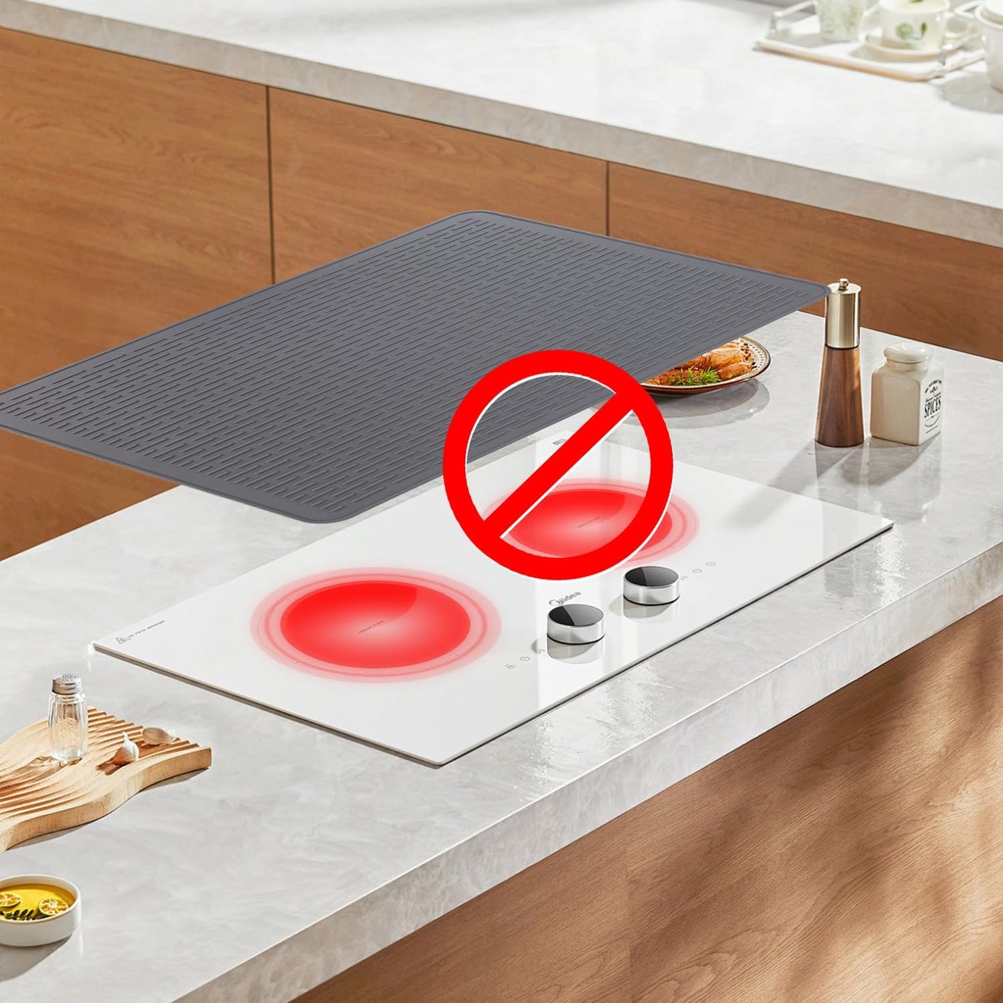 Gray Silicone Stove Top Cover for Glass Cooktop - XL Glass Cooktop Protector and Dish Drying Mat (28 x 20)