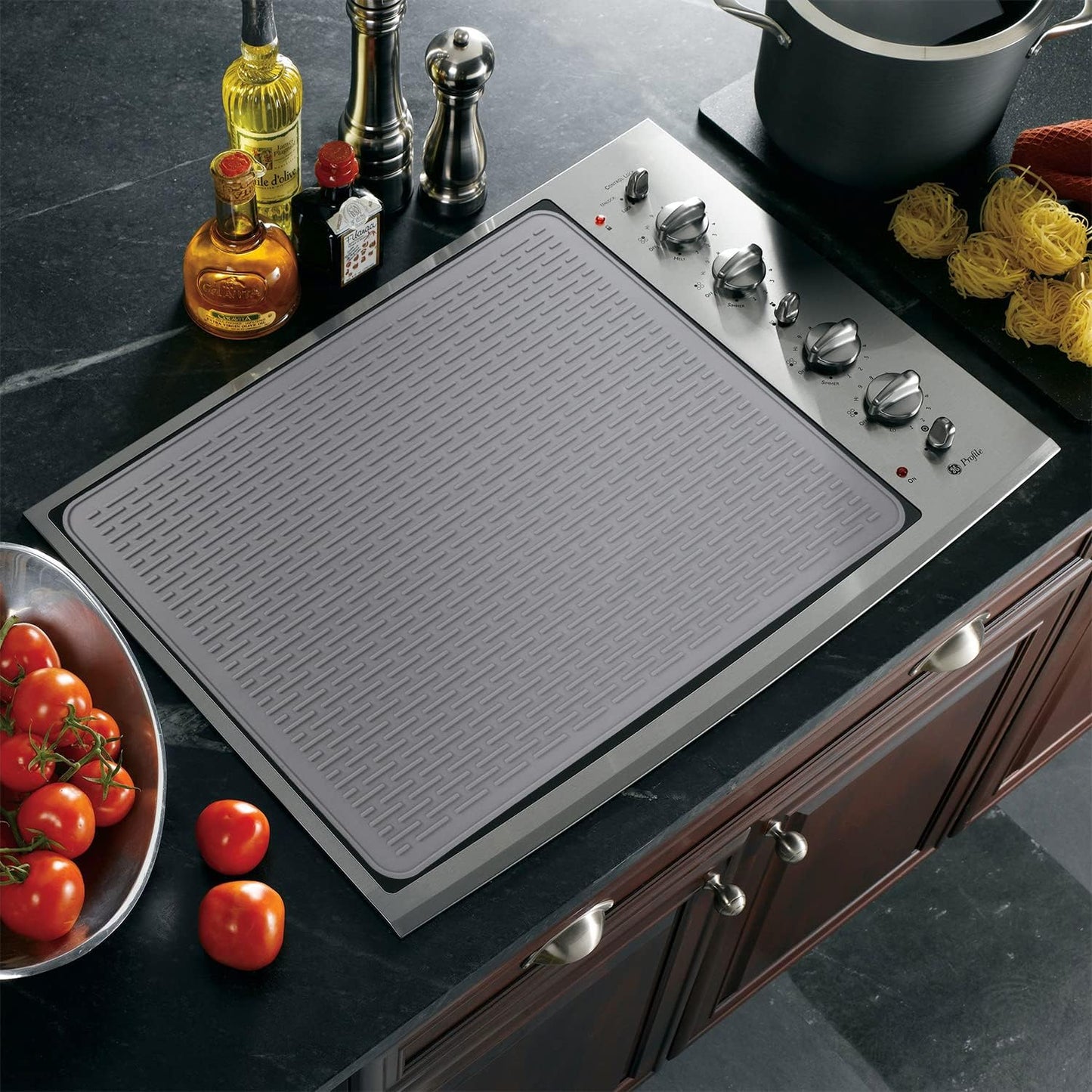 Gray Silicone Stove Top Cover for Glass Cooktop - XL Glass Cooktop Protector and Dish Drying Mat (28 x 20)