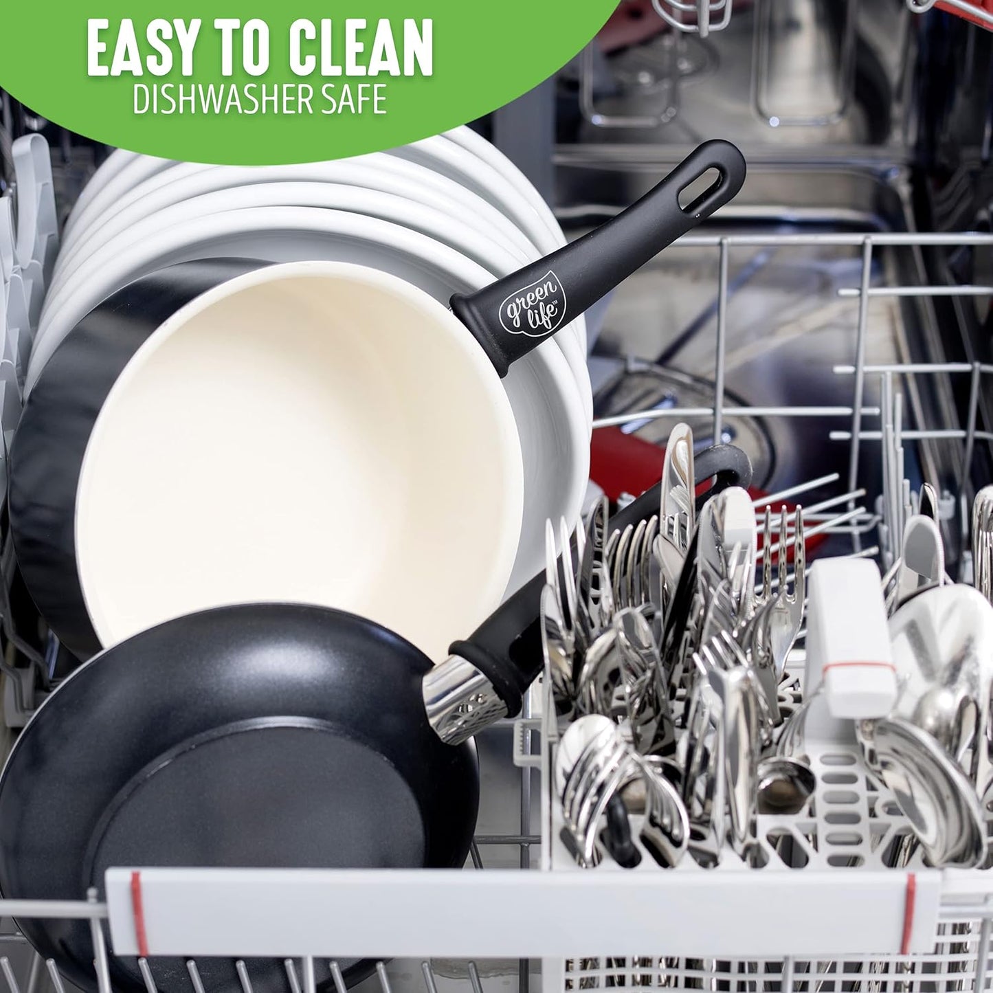 GreenLife Soft Grip Healthy Ceramic Nonstick Saucepan Set, 1QT & 2QT Pots with Lids, PFAS-Free, Dishwasher Safe - Black/Cream