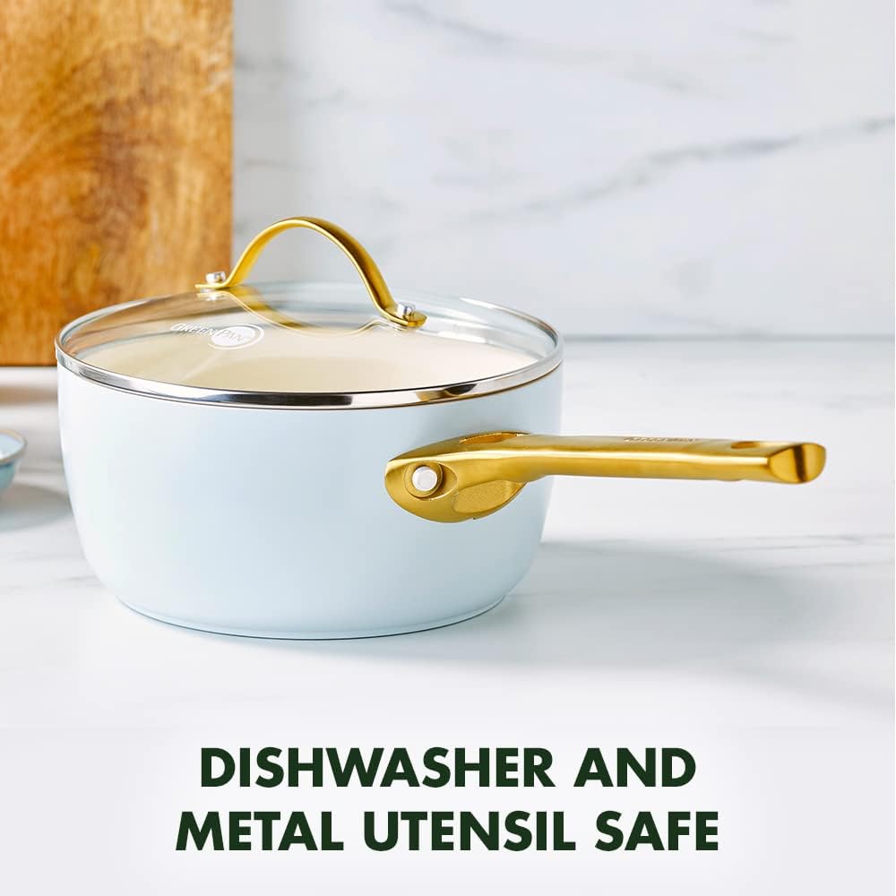 GreenPan Reserve 10-Piece Cookware Set, Hard Anodized Ceramic Nonstick Pots & Pans, PFAS-Free, Dishwasher Safe - Light Blue Color