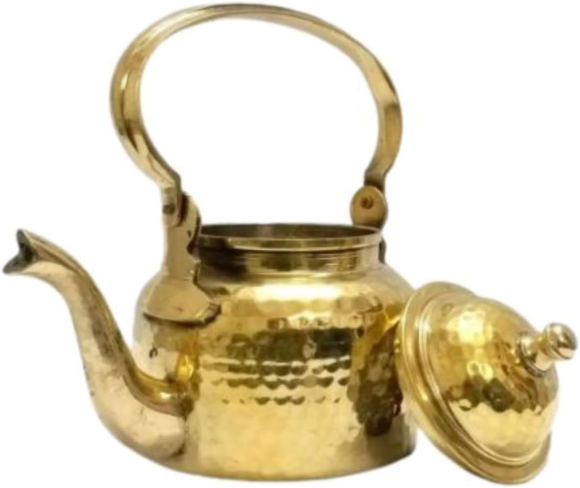 Hammered Brass Tea Kettle - Traditional Indian Style (1000 ml) for Home, Hotel, Restaurant, Office - Lalit Kishori