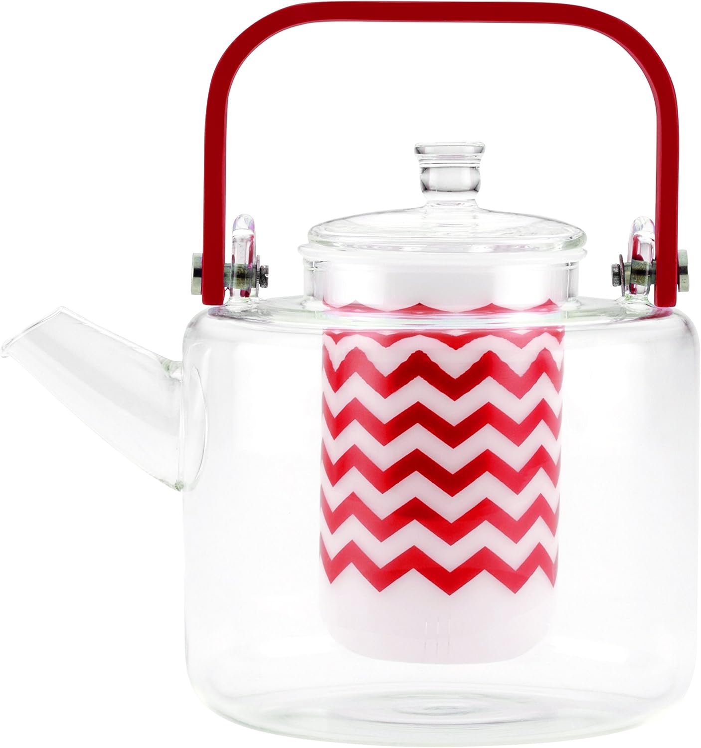 Handblown Glass Teapot with Bamboo Handle - 35 oz, Rosehip Red by BonJour