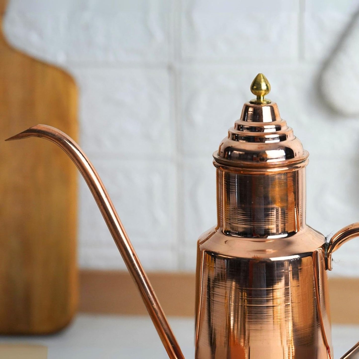 Handcrafted 600ml Copper Olive Oil Dispenser Pot with Dipping Set - Brass Crown - Pure Solid Copper