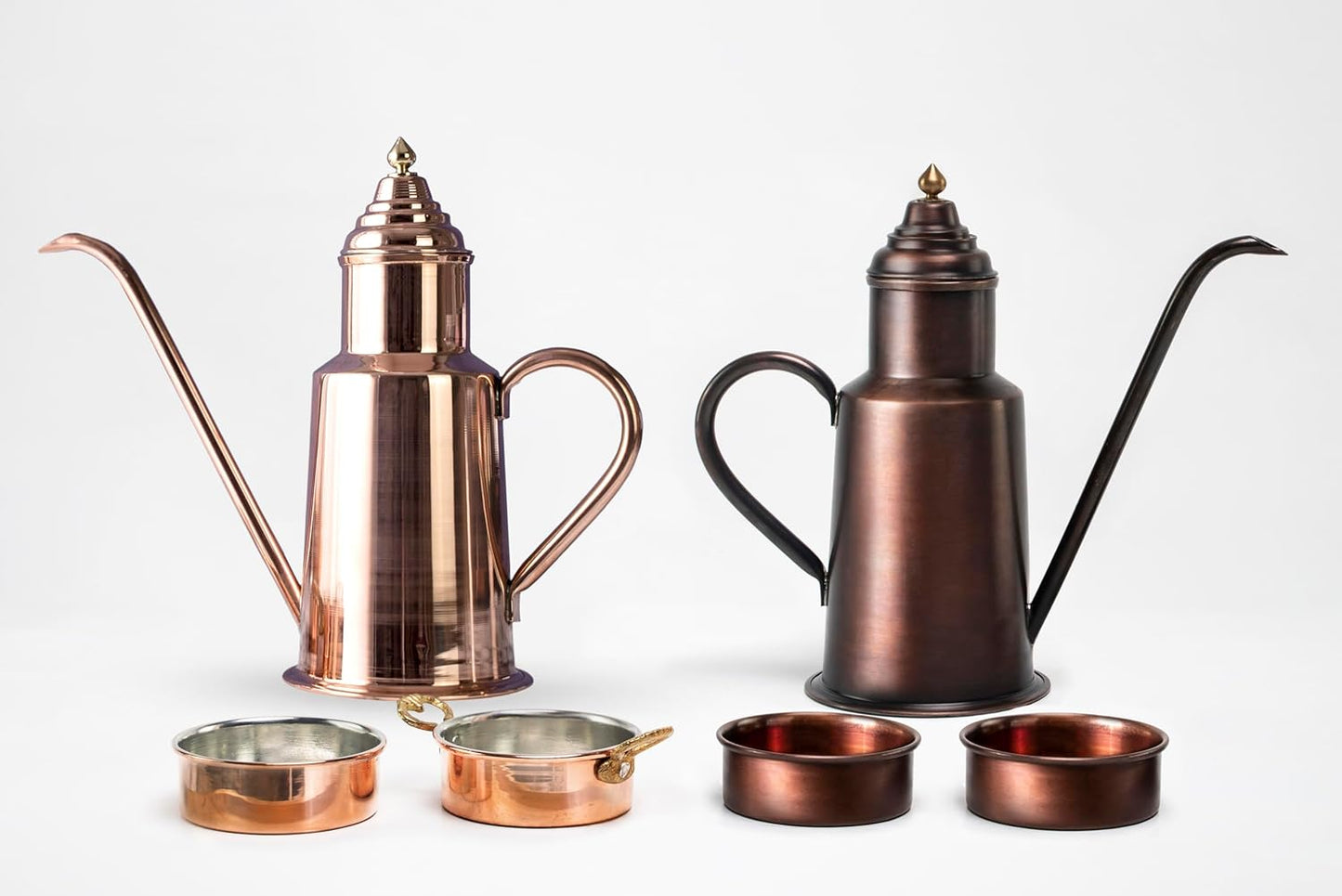 Handcrafted 600ml Copper Olive Oil Dispenser Pot with Dipping Set - Brass Crown - Pure Solid Copper