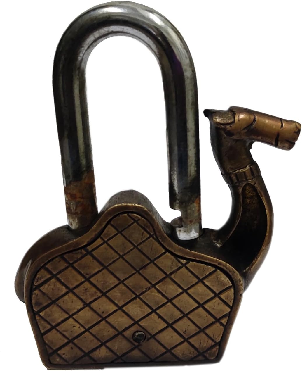 Handcrafted Brass Padlock in Camel Shape for Security - Purpledip Antique (10276)