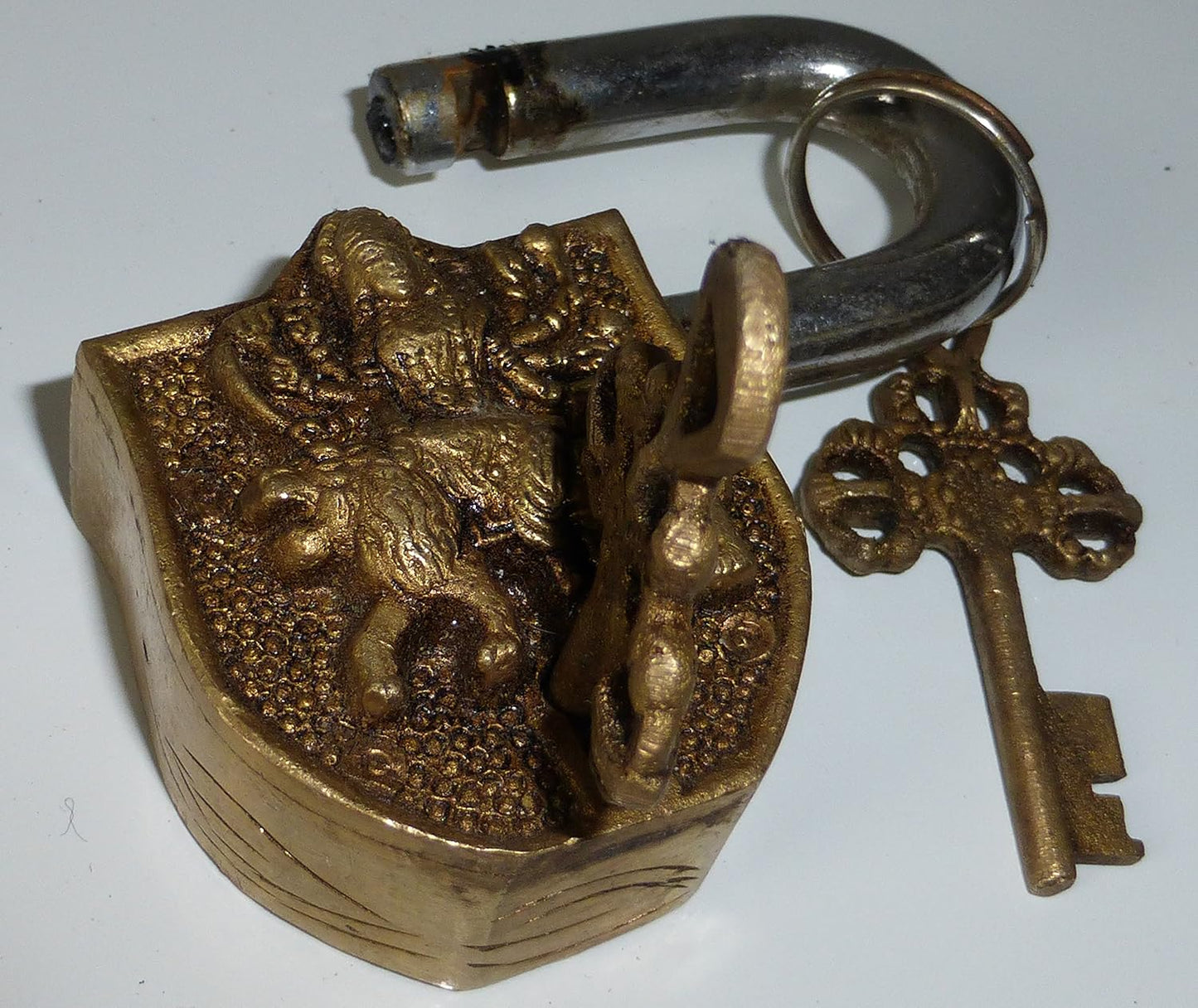 Handmade Brass Antique Lock with Maa Durga Idol - Purpledip (10006)