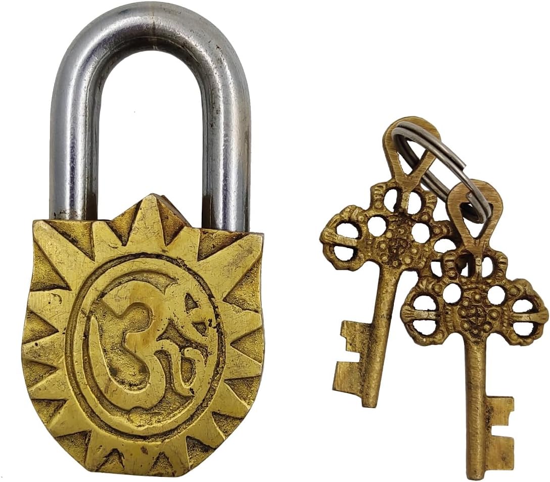 Handmade Brass Antique Pad Lock with Mahadev Idol by Purpledip - Unique Home Decor Piece (10011)
