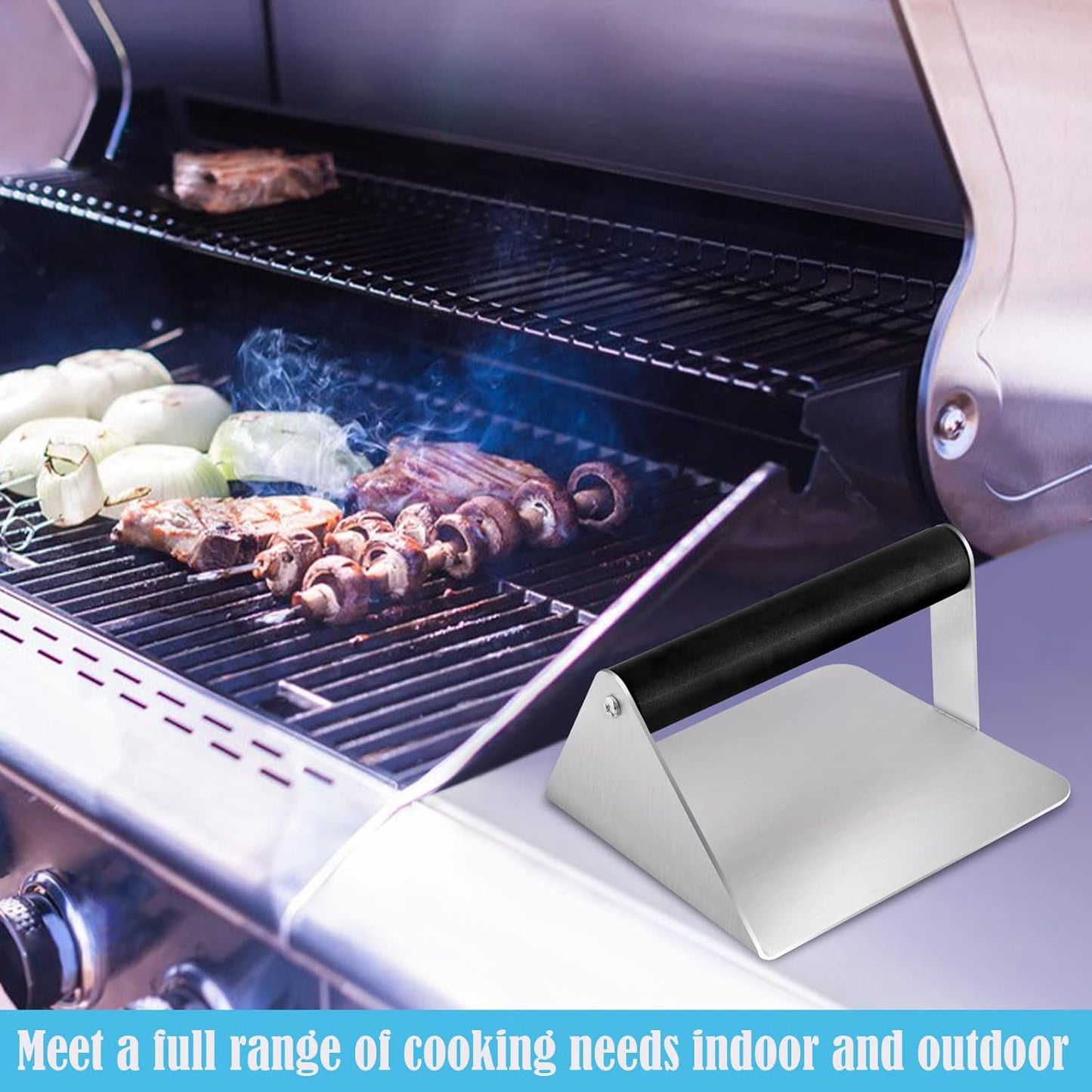 HaSteeL 2Pcs Stainless Steel Smash Burger Press with ABS Handle - Perfect for BBQ Grill and Flat Top Griddle Teppanyaki - Non-Stick & Dishwasher Safe