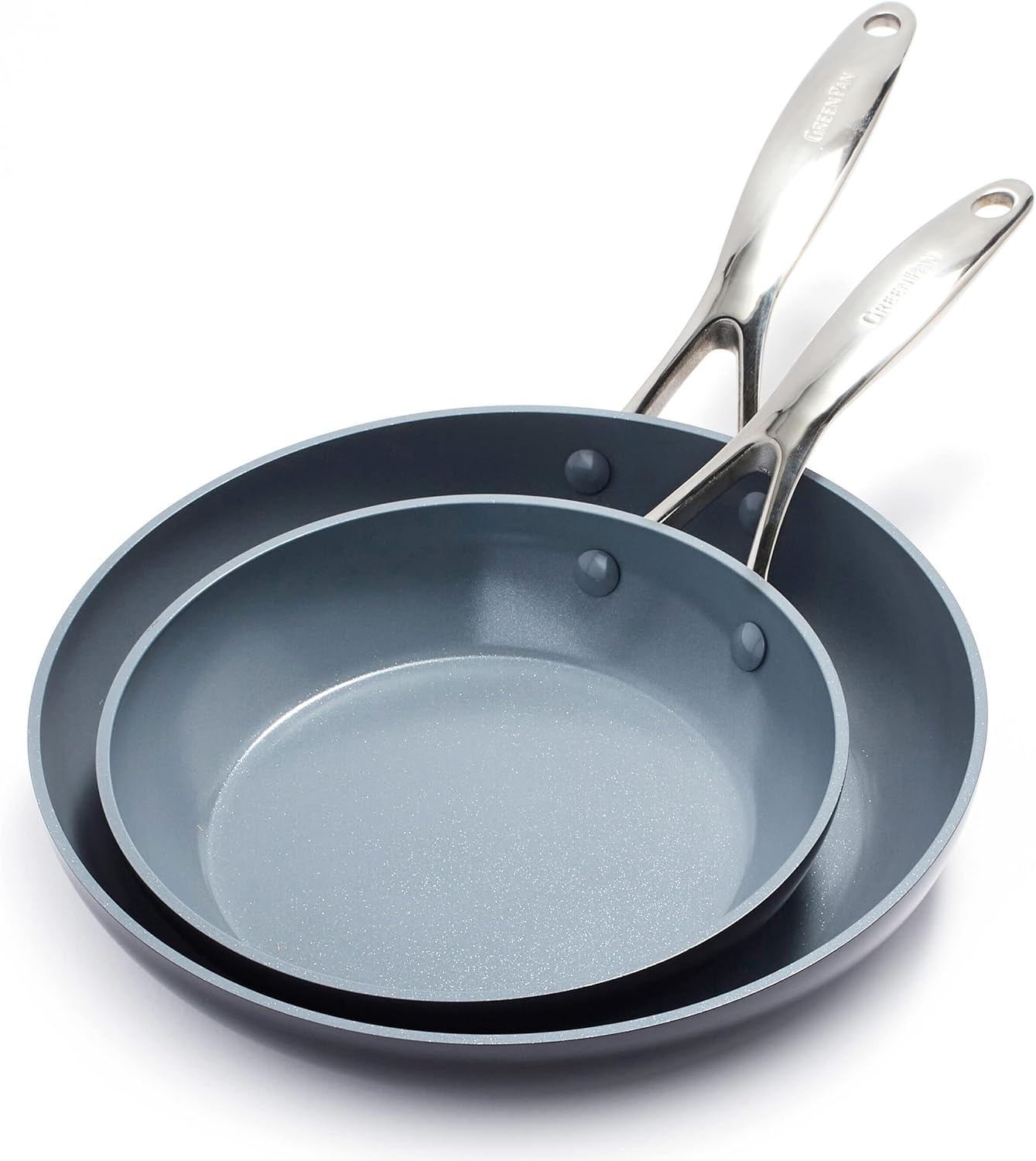 Healthy Ceramic Nonstick Frying Pan Skillet Set, PFAS-Free, Induction, Dishwasher & Oven Safe - GreenPan Valencia Pro Hard Anodized, 8" & 10" Gray