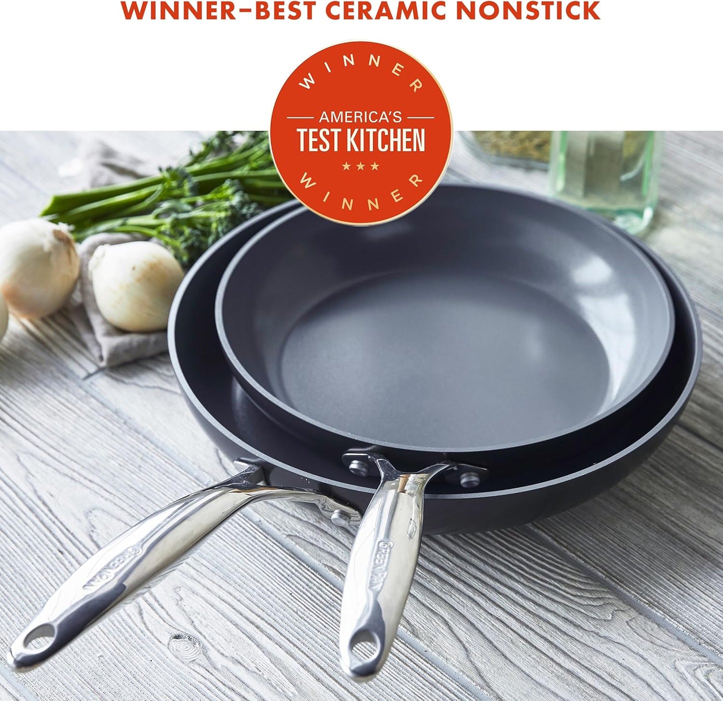 Healthy Ceramic Nonstick Frying Pan Skillet Set, PFAS-Free, Induction, Dishwasher & Oven Safe - GreenPan Valencia Pro Hard Anodized, 8" & 10" Gray
