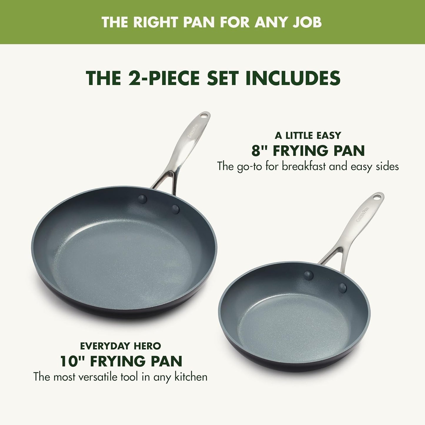 Healthy Ceramic Nonstick Frying Pan Skillet Set, PFAS-Free, Induction, Dishwasher & Oven Safe - GreenPan Valencia Pro Hard Anodized, 8" & 10" Gray