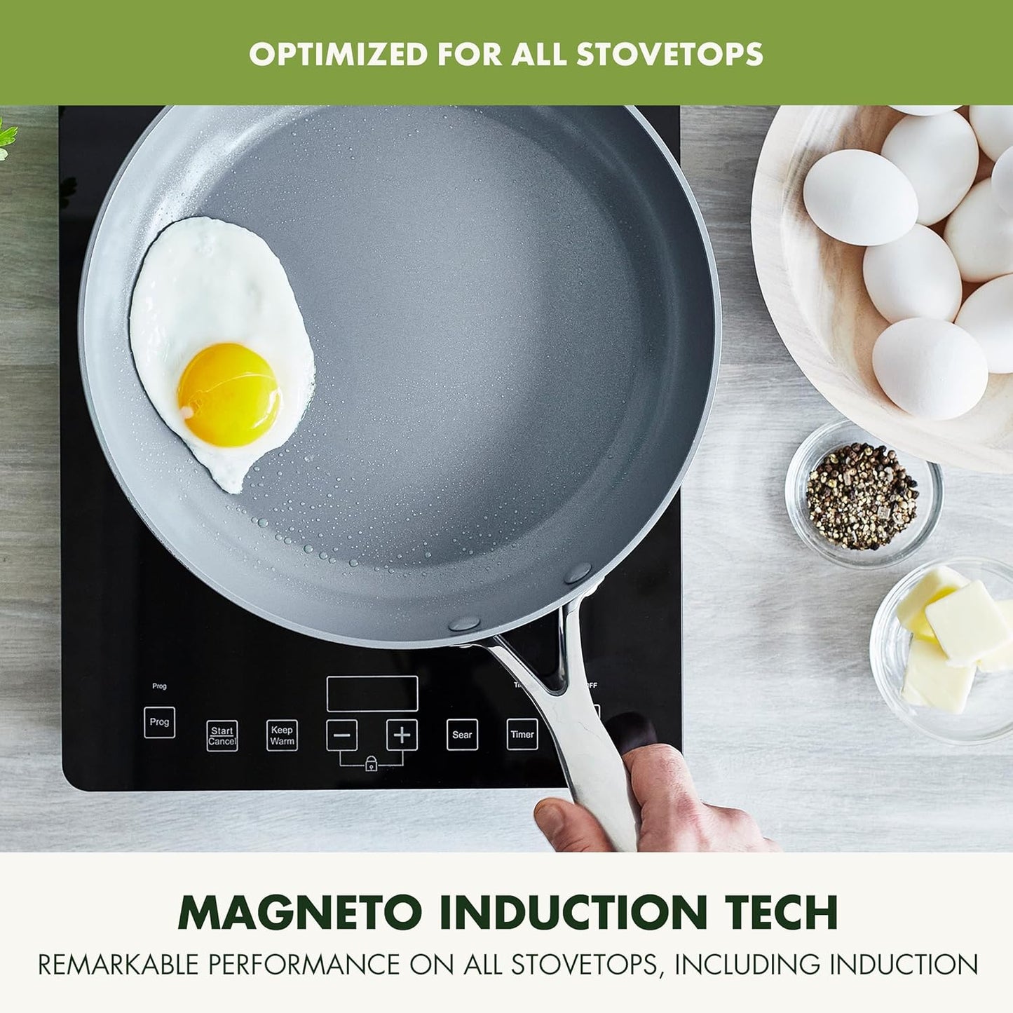 Healthy Ceramic Nonstick Frying Pan Skillet Set, PFAS-Free, Induction, Dishwasher & Oven Safe - GreenPan Valencia Pro Hard Anodized, 8" & 10" Gray
