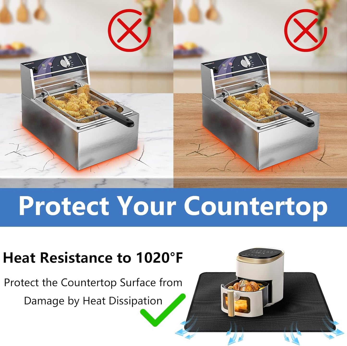Heat Resistant Silicone Mats for Countertop - 24x31in Nonskid Mats for Kitchen Appliances - Air Fryer, Coffee Maker, Toaster, Oven