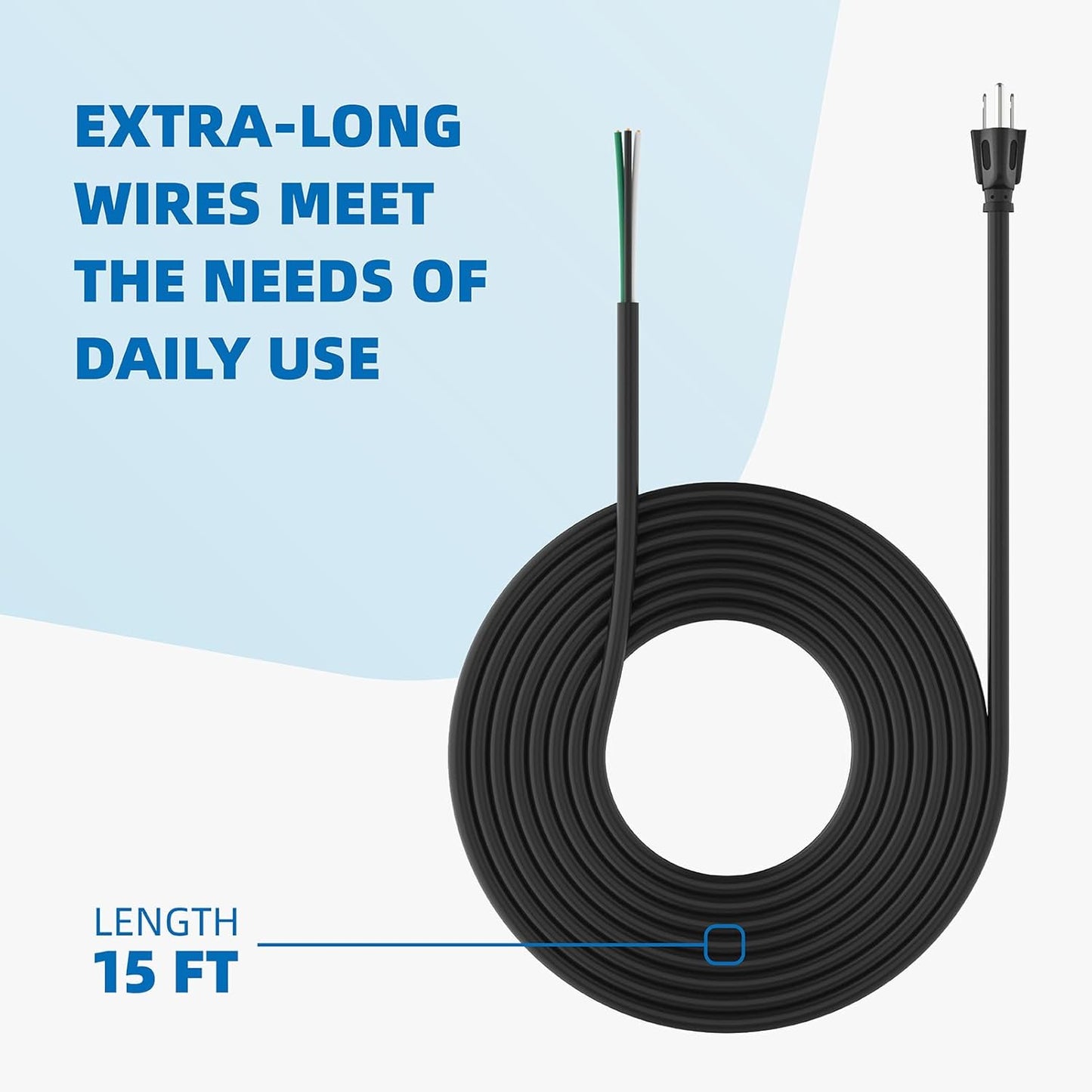 Heavy Duty 15ft 12 Gauge Male-to-Male Power Cord for Power Tools, Grinders, and Dishwashers - 110V 115V 120V Electrical Replacement Cord