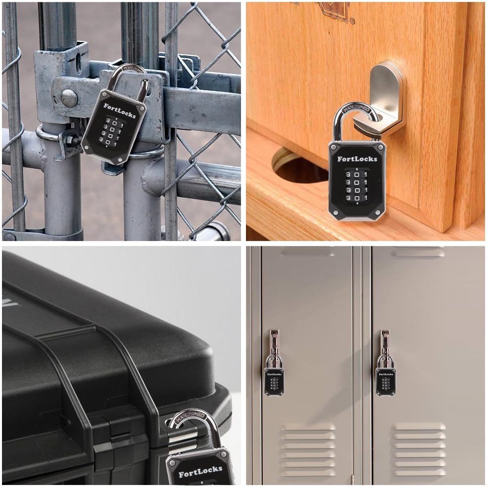 Heavy Duty 4-Digit Gym Locker Lock - Resettable Combo Code - Weatherproof Stainless Steel Padlock - Outdoor Combination Lock - Cut Proof - Easy Read Numbers - 1 Pack Silver - WildKart