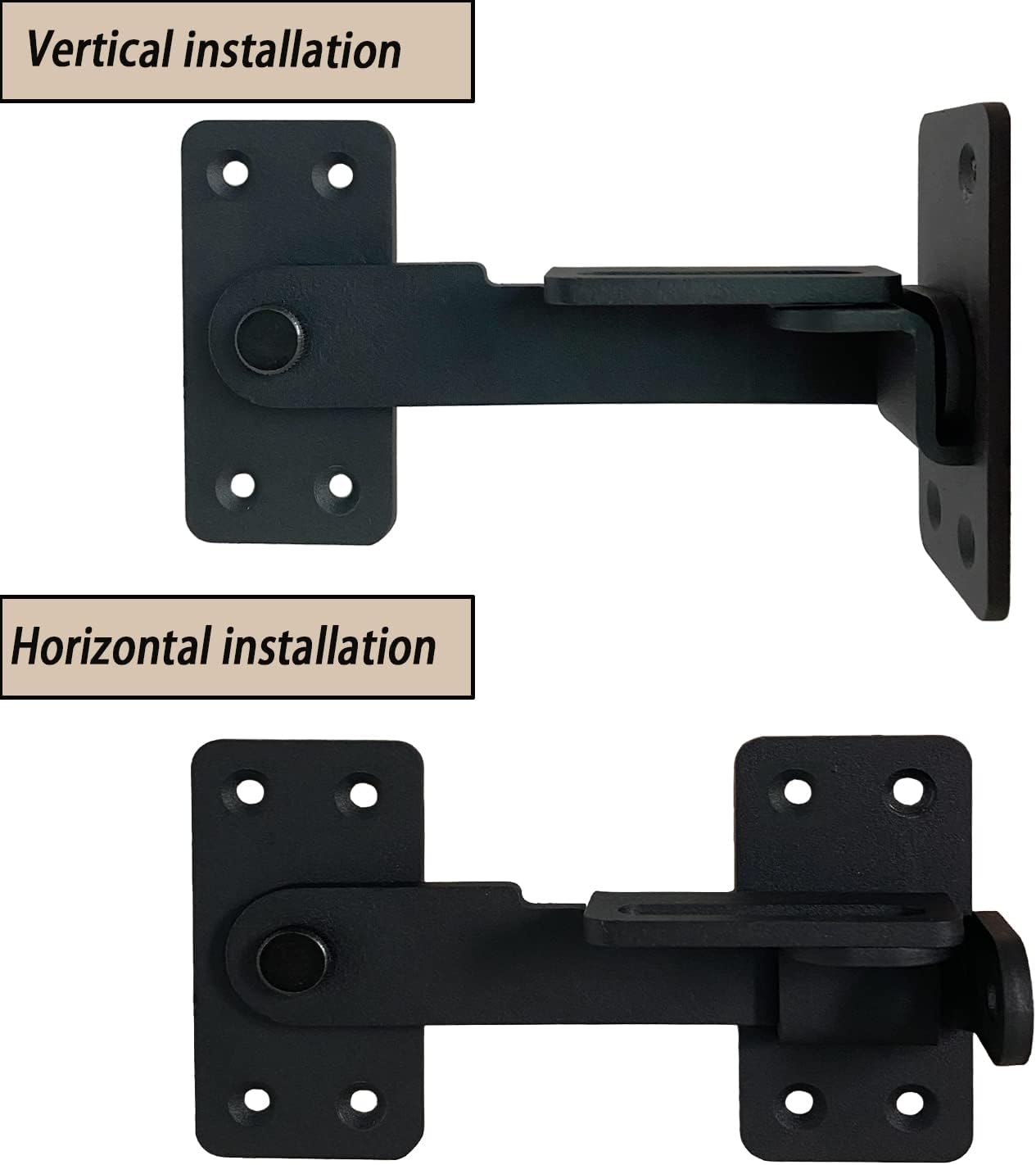 Heavy Duty 5" Flip Gate Latch with Padlock Hole for Wooden Fence, Barn Door, Shed, Cabinet - Matte Black