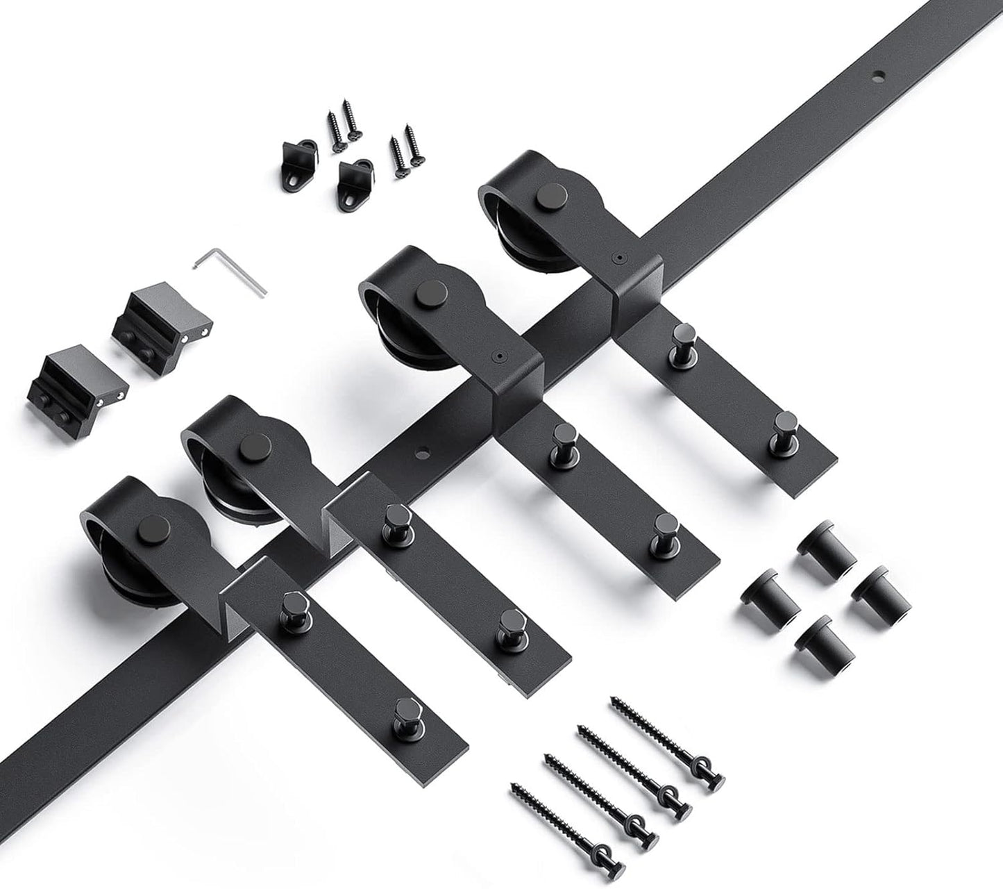 Heavy Duty 5FT Bypass Double Sliding Barn Door Hardware Kit - Smooth & Quiet Slide - Easy Installation - Single Track for Double 35" Wide Door - WildKart