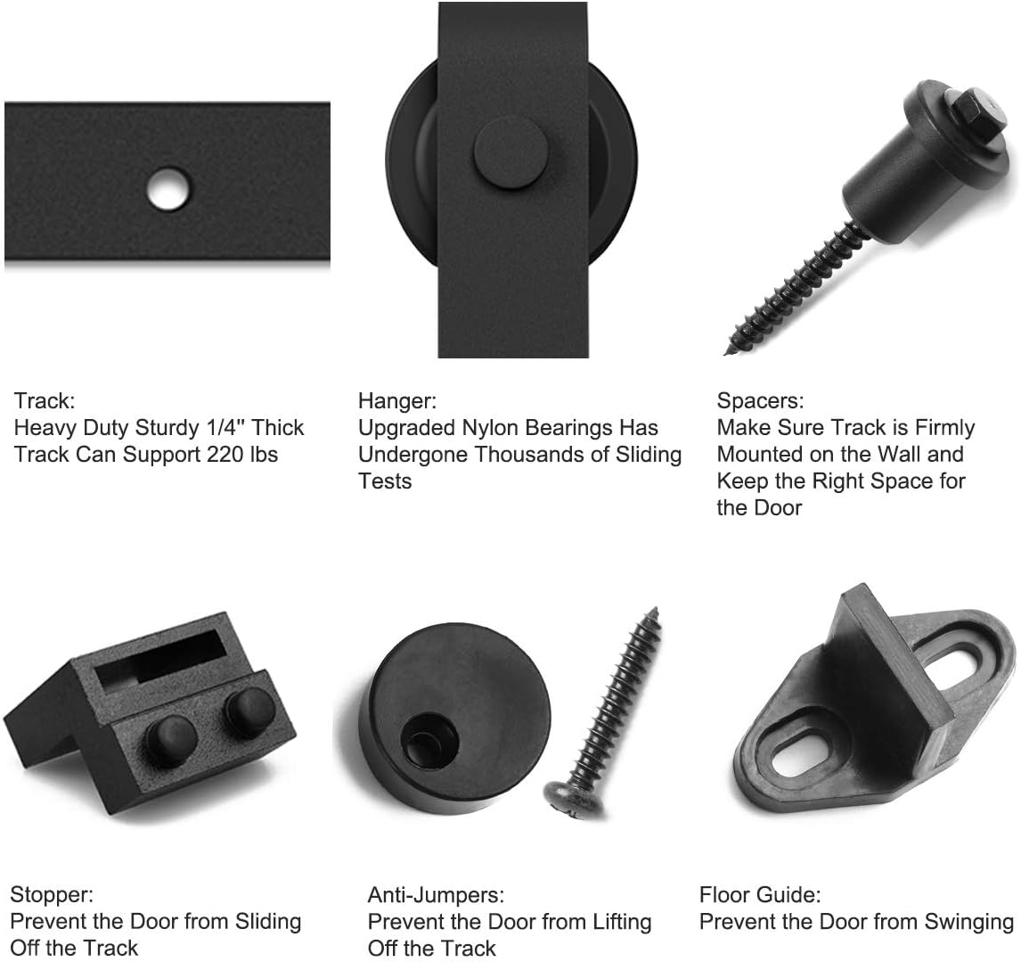 Heavy Duty 6.6 Ft Sliding Barn Door Hardware Kit - Smooth & Quiet - Easy to Install - Fits 40" Wide Door Panel - Step-by-Step Instructions (J Shape Hanger)