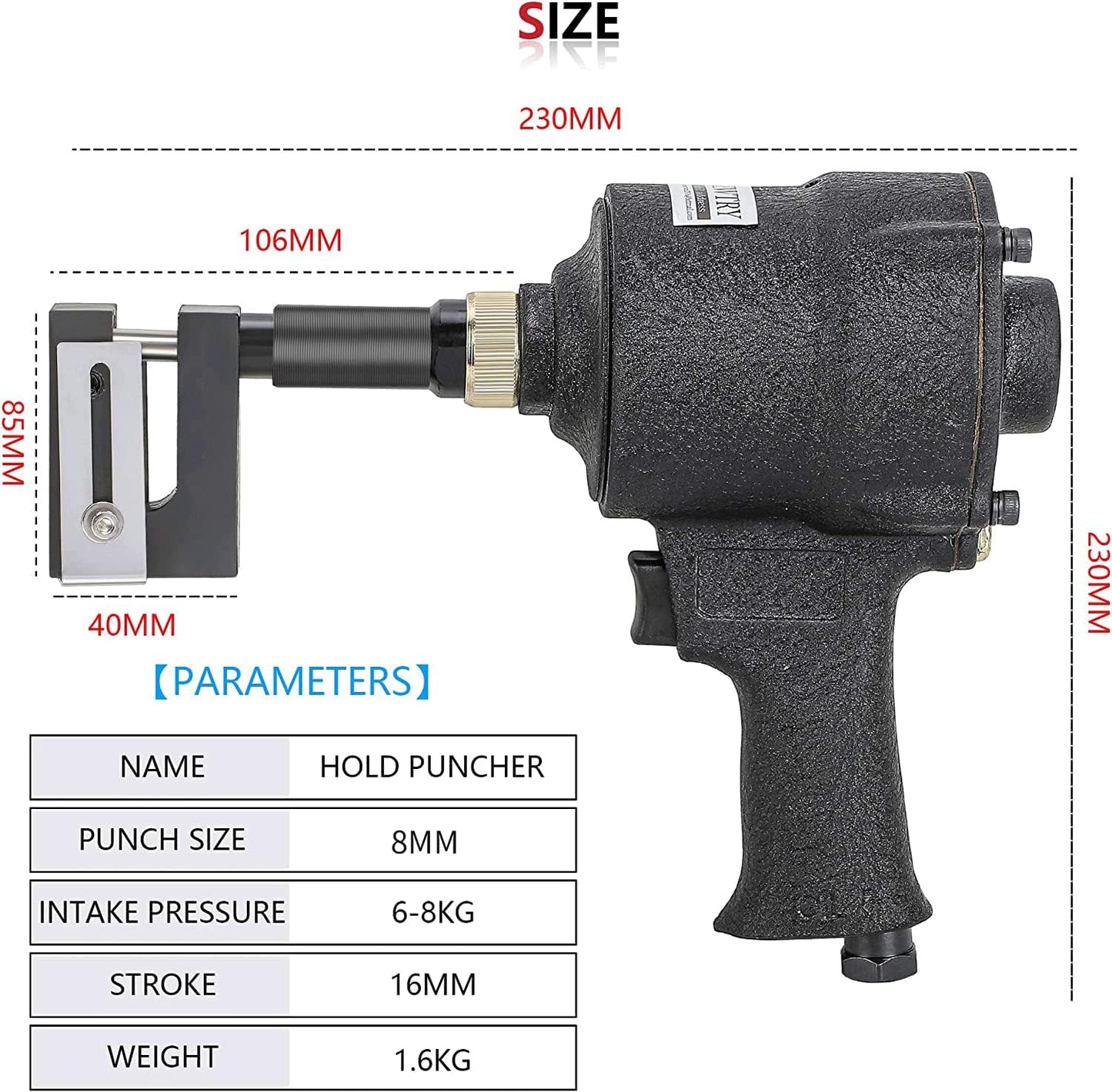 Heavy Duty 8mm Pneumatic Metal Hole Punch Tool for Doors, Windows, and Sheet Metal - Industrial Flange Opener for Home, Office, Factory