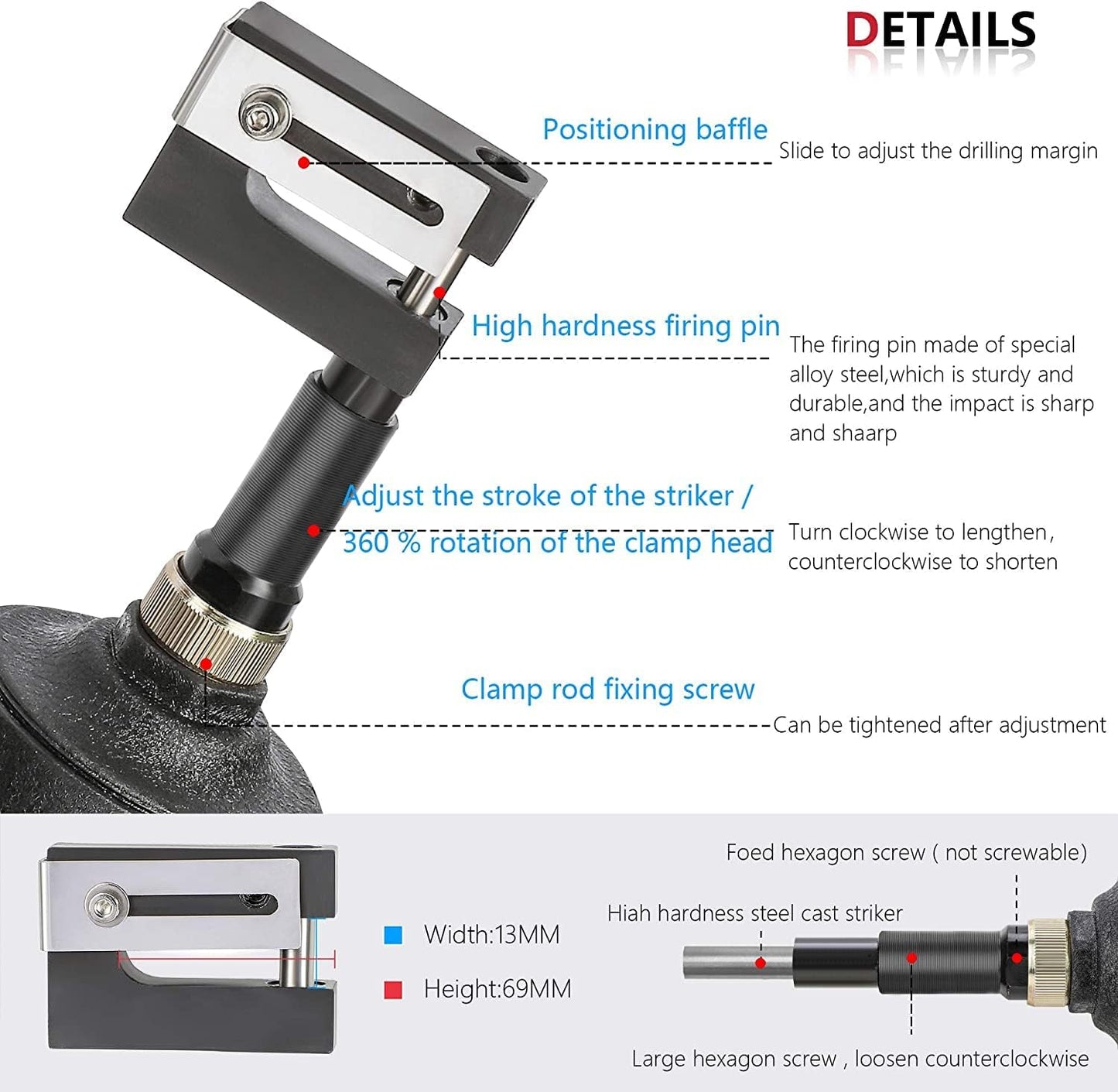 Heavy Duty 8mm Pneumatic Metal Hole Punch Tool for Doors, Windows, and Sheet Metal - Industrial Flange Opener for Home, Office, Factory