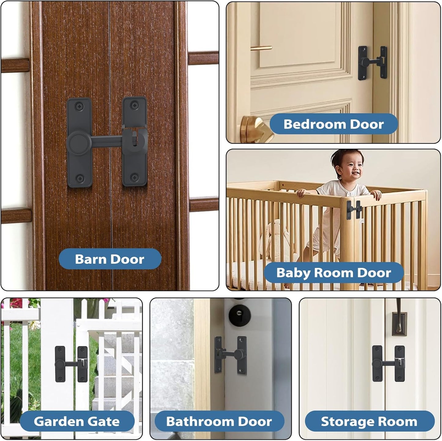 Heavy Duty 90 & 180 Degree Barn Door Lock Latch for Door, Garden, Bathroom, Garage, Window - XOOL