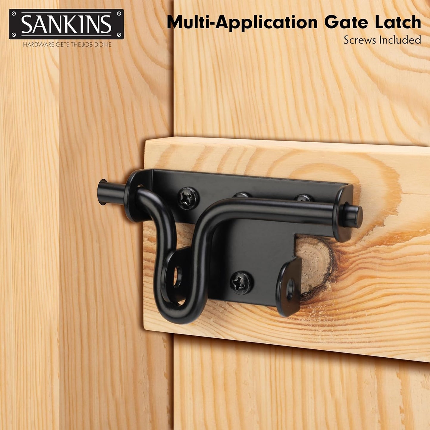 Heavy Duty Black Slide Bolt Gate Latch Set for Wooden Fence - 2 Pieces with Padlock Hole - Ideal for Vinyl Fence, Barn, Shed, and More