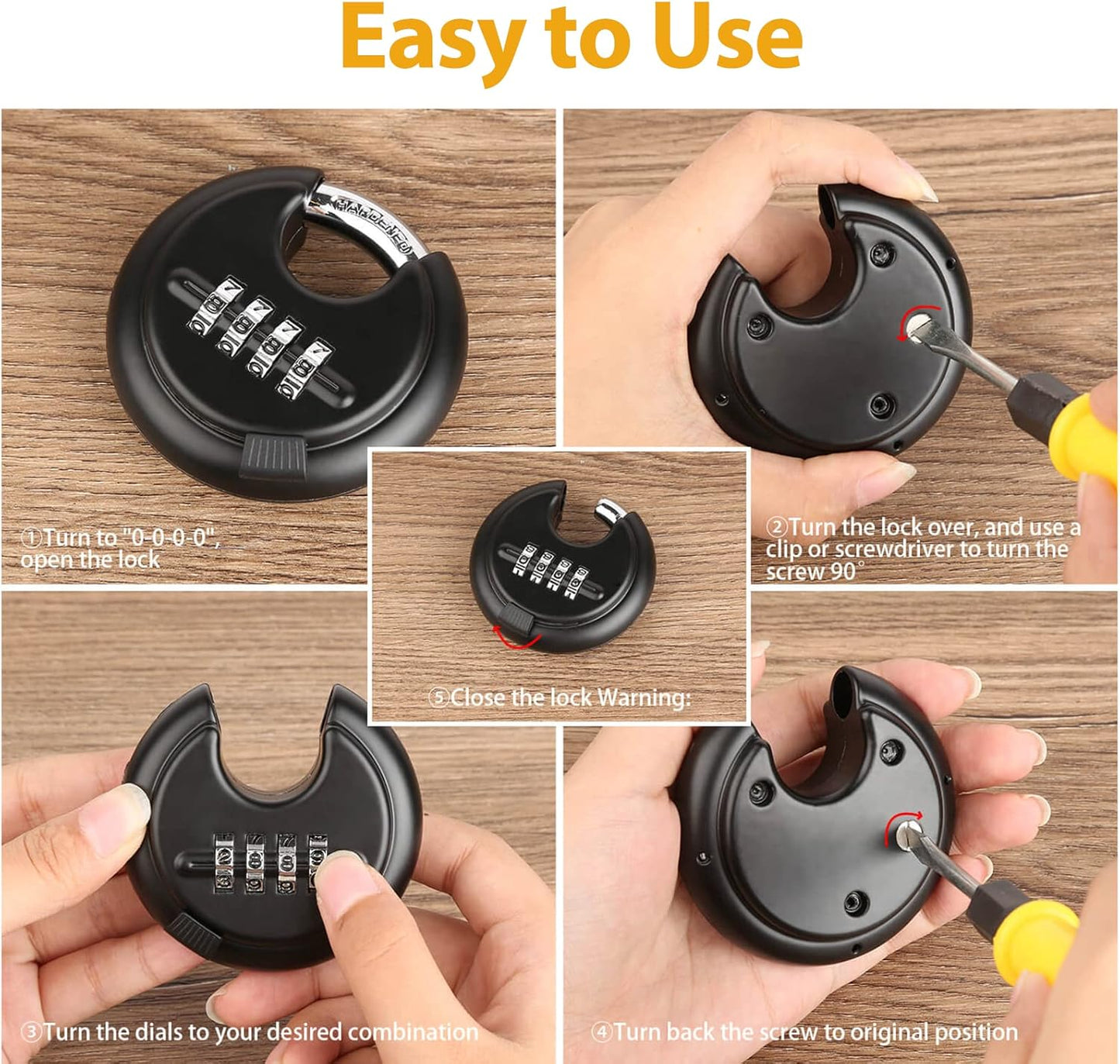 Heavy Duty Combination and Keyed Padlocks for Outdoor Storage, Gates, and Fences - Set of DAYGOS Disc Padlocks