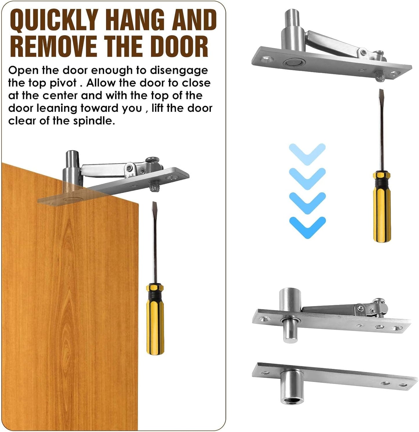 Heavy Duty Door Pivot Hinges with Ball Catch Hardware for 200 lb Wood Doors - Ideal for Hidden Bookcases and Secret Doors
