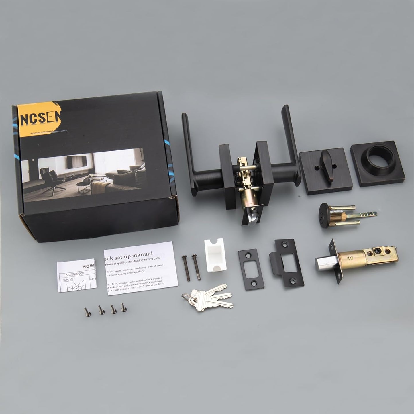 Heavy Duty Front Door Locksets with Single Cylinder Deadbolt & Square Exterior Lever Combination Set - Oil Rubbed Bronze