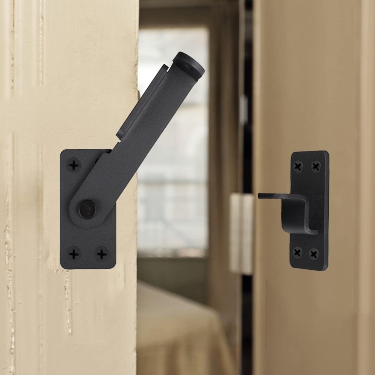 Heavy Duty Gate Latch Lock with Padlock Hole for Wooden Fences, Barn Doors, Sheds, Cabinets - 180° Design, Black (2 pcs)