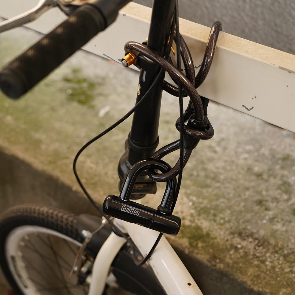Heavy Duty Guliffen Bike U Lock with 15 ft Cable - Anti-Theft Security Chain and Lock for Motorcycles, Bikes, Gates, Outdoor Furniture