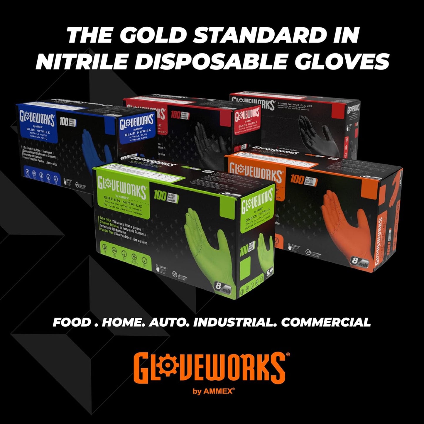 Heavy-Duty Orange Nitrile Gloves with Diamond Texture - 8 mil Mechanic Disposable Gloves