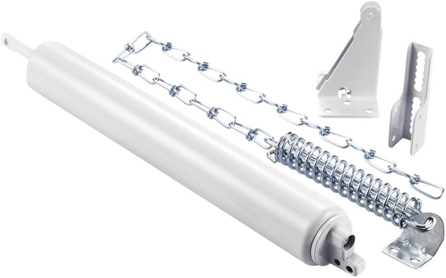 Heavy Duty Pneumatic Storm Door Closer with Wind Chain - White Color