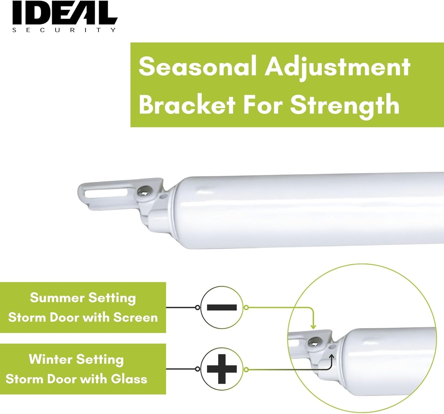 Heavy Duty Pneumatic Storm Door Closer with Wind Chain - White Color