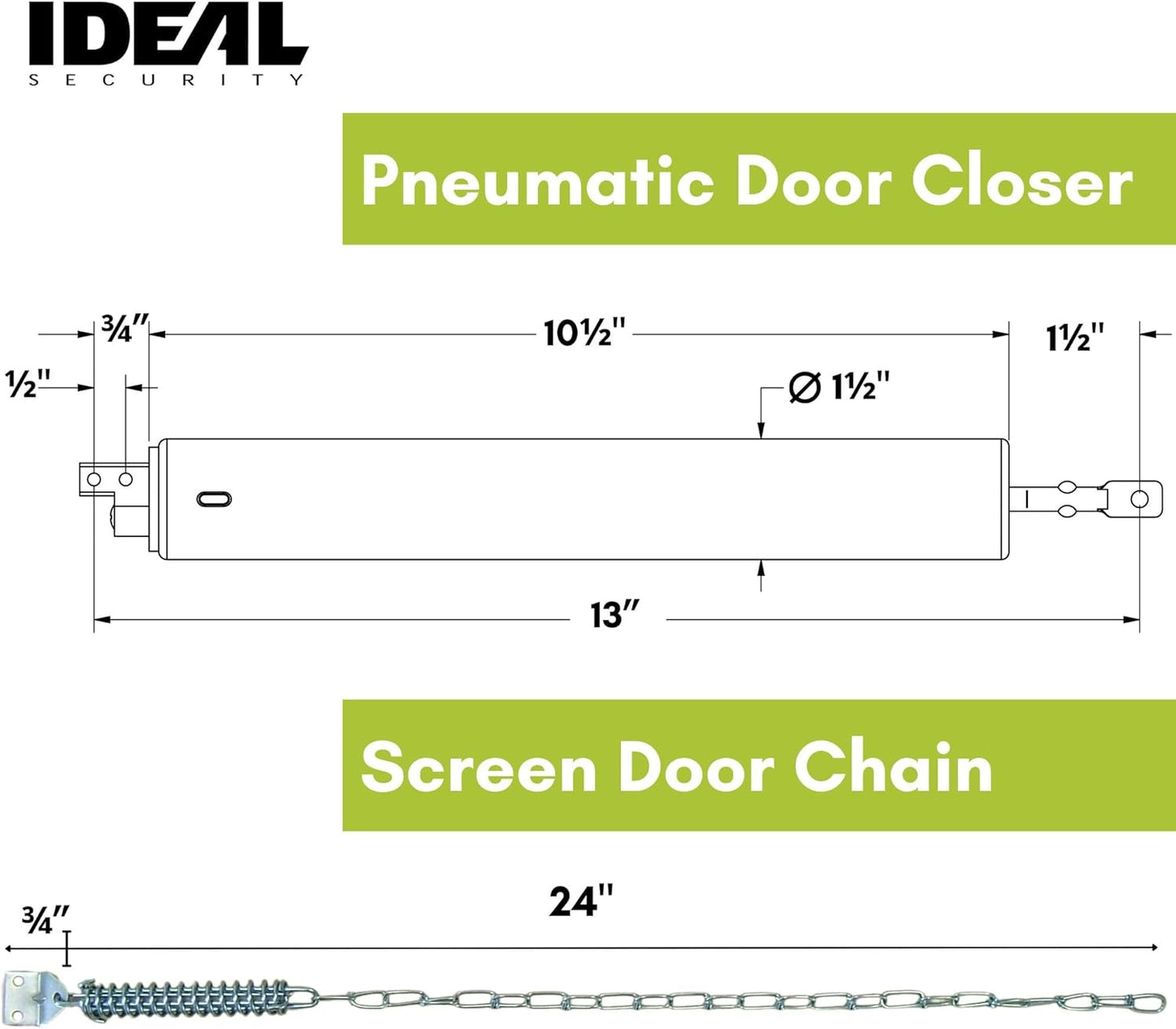 Heavy Duty Pneumatic Storm Door Closer with Wind Chain - White Color