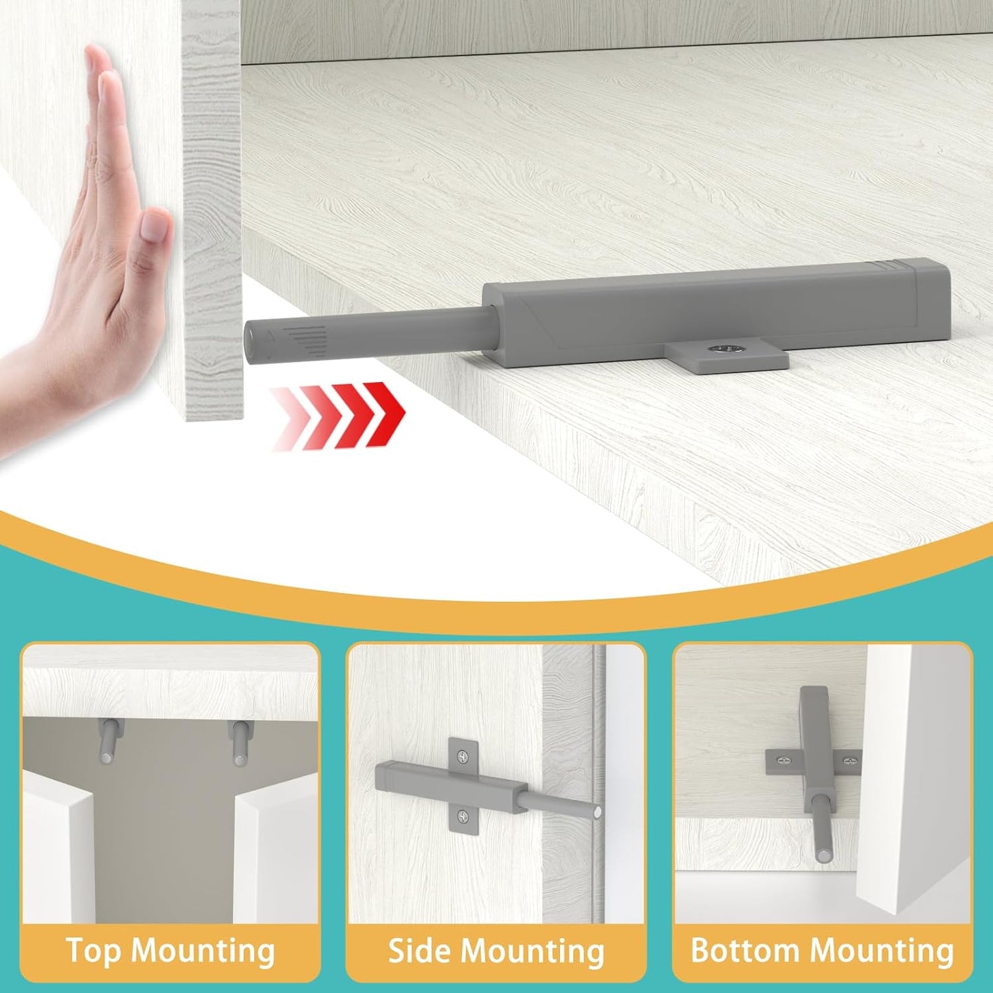 Heavy Duty Push Touch Latch 2 Pack for Cabinets, Doors, Drawers - Magnetic Spring Loaded Push to Open Catch for RV, Barn, Kitchen - Gray Color