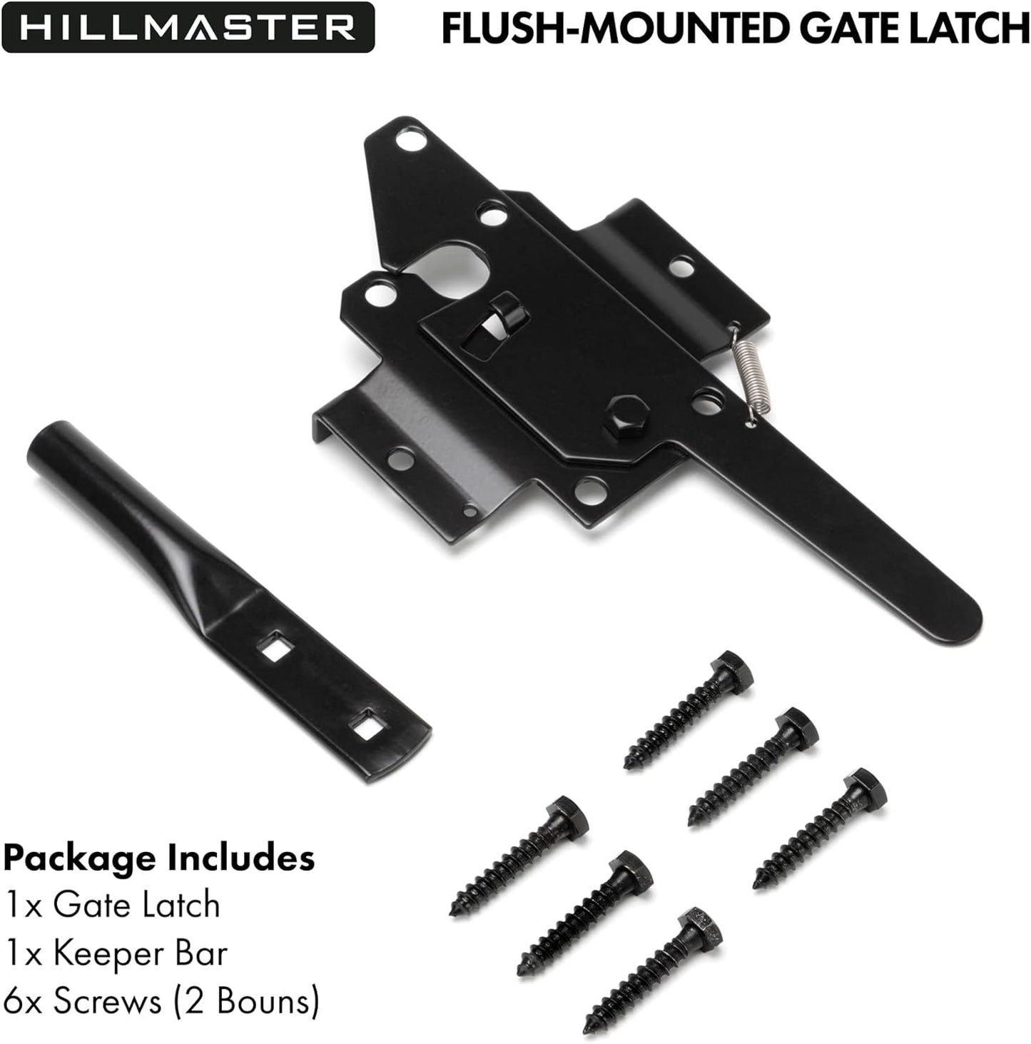 Heavy Duty Self-Locking Gate Latch for Wooden Fence, Post Mount Automatic Gate Lock Gravity Door Latch Hardware for Secure Pool, Outdoor Garden, Metal Gates Vinyl Fences, Black Finish