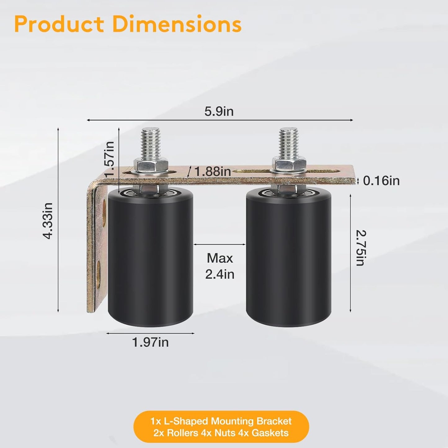 Heavy Duty Sliding Gate Roller Guide Kit with L-Brackets - 2-3/4" Adjustable Rollers