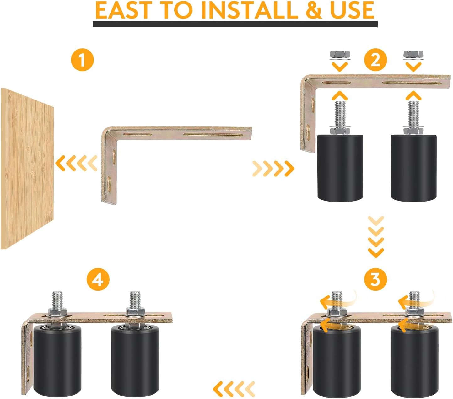 Heavy Duty Sliding Gate Roller Guide Kit with L-Brackets - 2-3/4" Adjustable Rollers