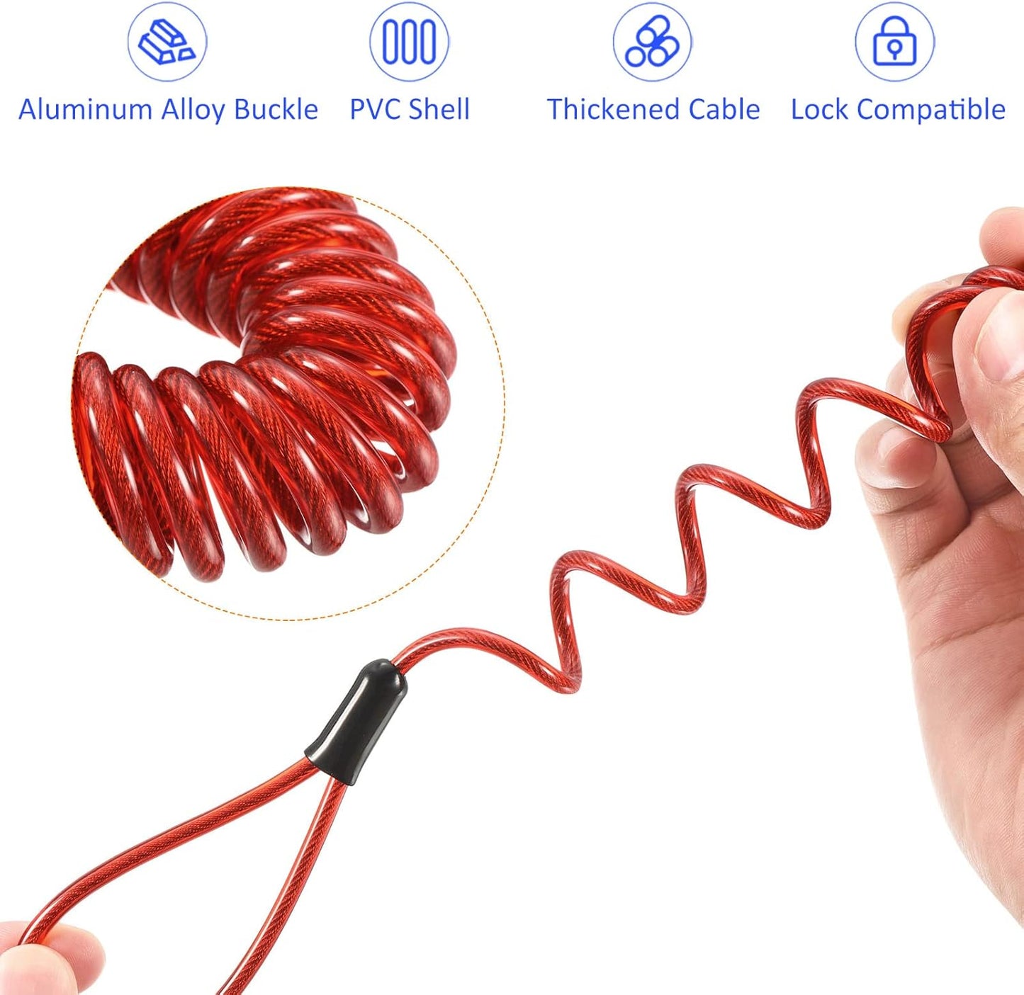 Heavy Duty Steel Cable Lock with Plastic Coated Reminder Wire - Outdoor Anti-Theft Protection (3.5mmx1.5m, Red)