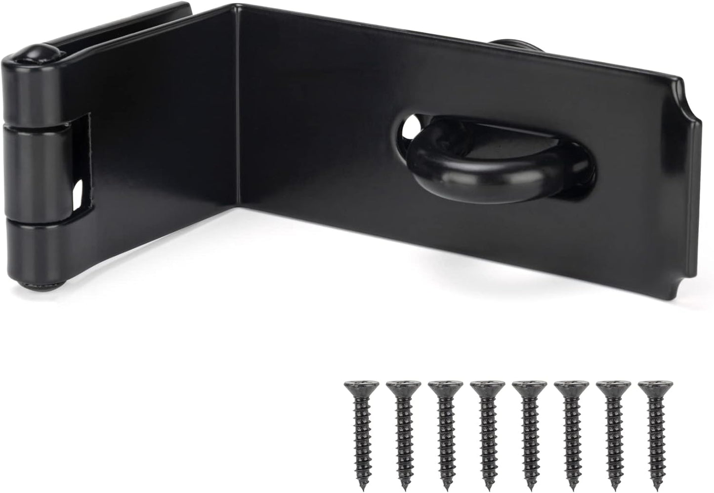 Heavy Duty Steel Safety Gate Door Hasp Latch 90 Degree, 7-3/4" Extra Thick Lock for Fence Gate, Barn Door, Shed, Closet, Cabinet - Black Finish