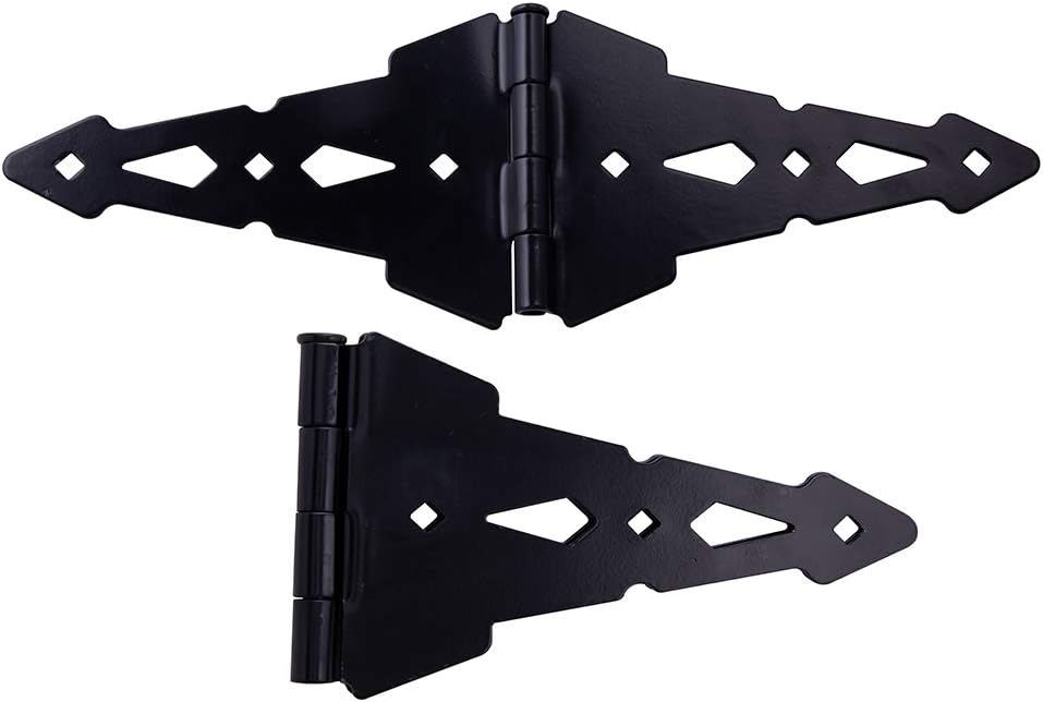 Heavy Duty Wood Gate Hardware Set with Decorative Strap Hinges and Spring Loaded Latch - Outdoor Fence Swing Gate Kit (Black Finish, 8") - WildKart