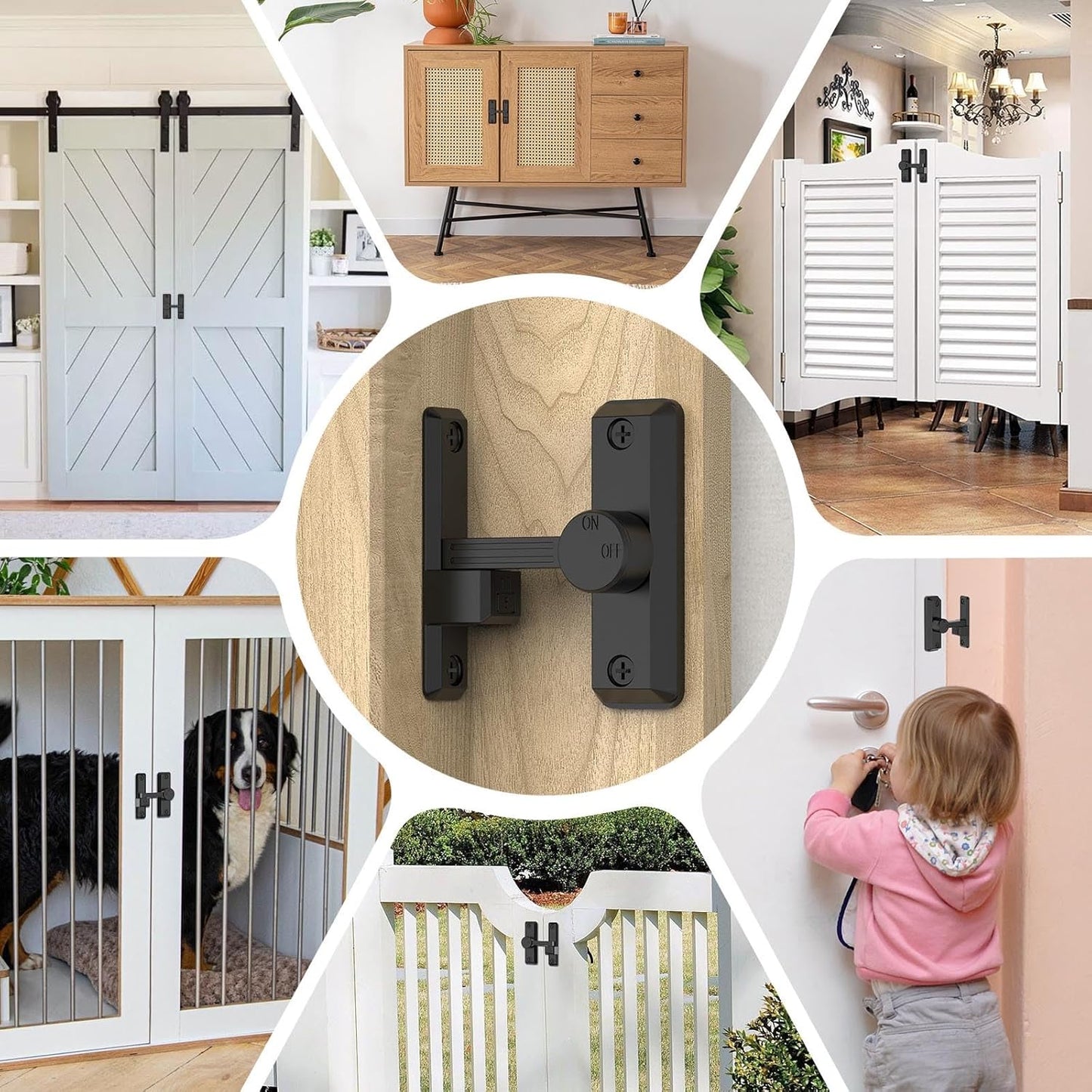 Heavy Duty Zinc Alloy Barn Door Lock Latch for Home Security - 90/180 Degree Flip Sliding Door Lock for Garage, Bedroom, Cabinet - Black - 1 pc