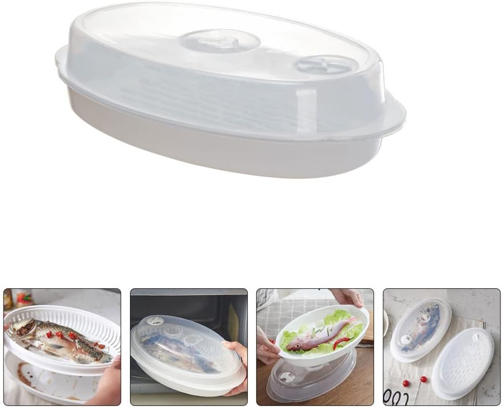 Hemoton 1 Set Fish Plate with Lid and Pasta Steamer Pot - Dim Sum & Bun Steamer with Ginger Grater Plate - White Vegetable Steamer Basket