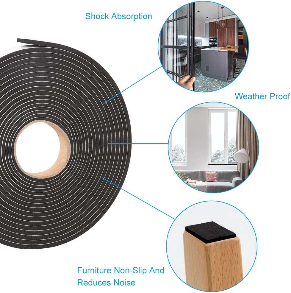 High Density Foam Tape Weather Stripping Window Seal - 1"Wx1/8"T Adhesive Closed Cell Weather Strip - Total 30FT - Black