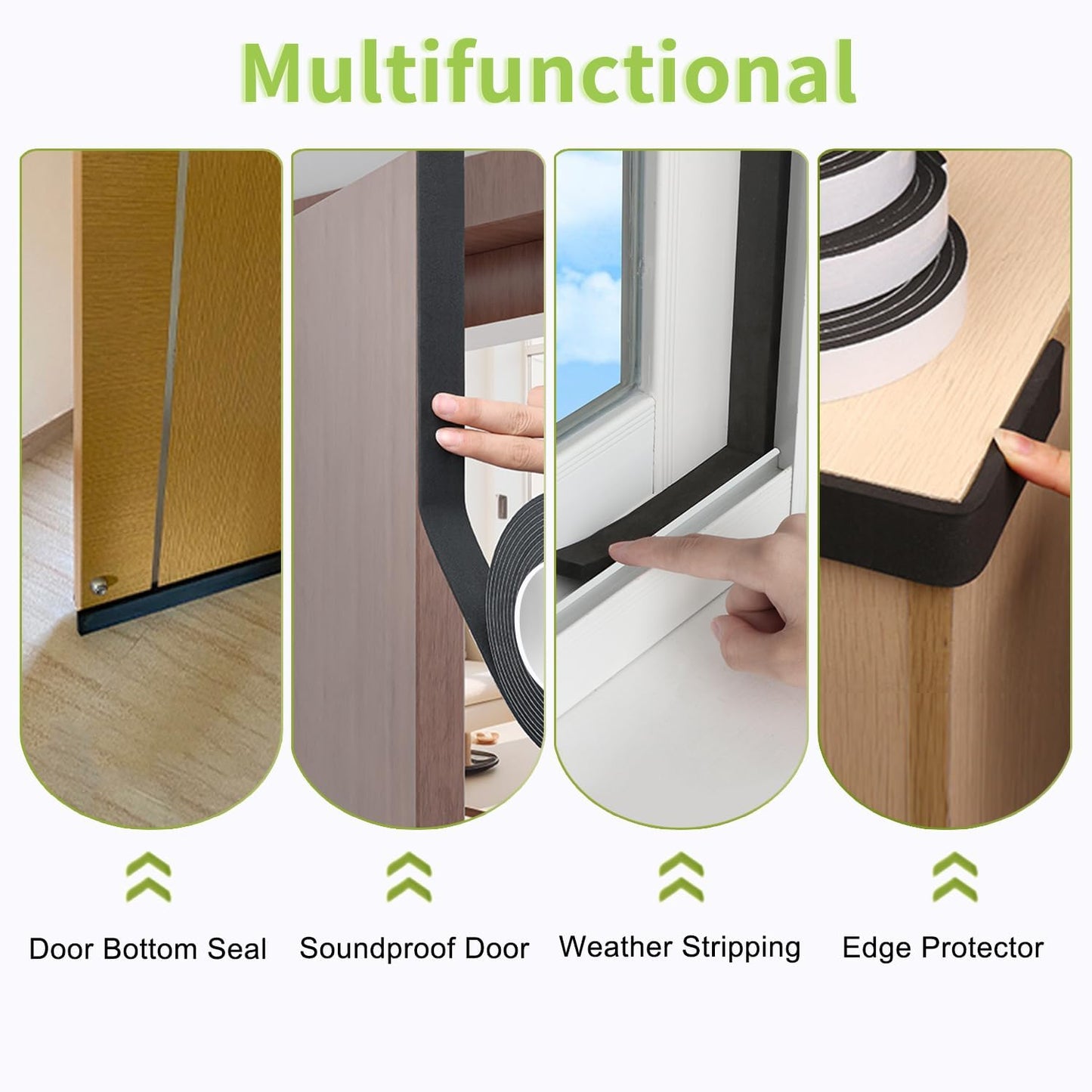 High Density Foam Weather Stripping Door Seal, 1" Wide X 1/8" Thick, Self Adhesive Tape Roll for Air Conditioner Window, Soundproof Seal Strip, 33ft Long